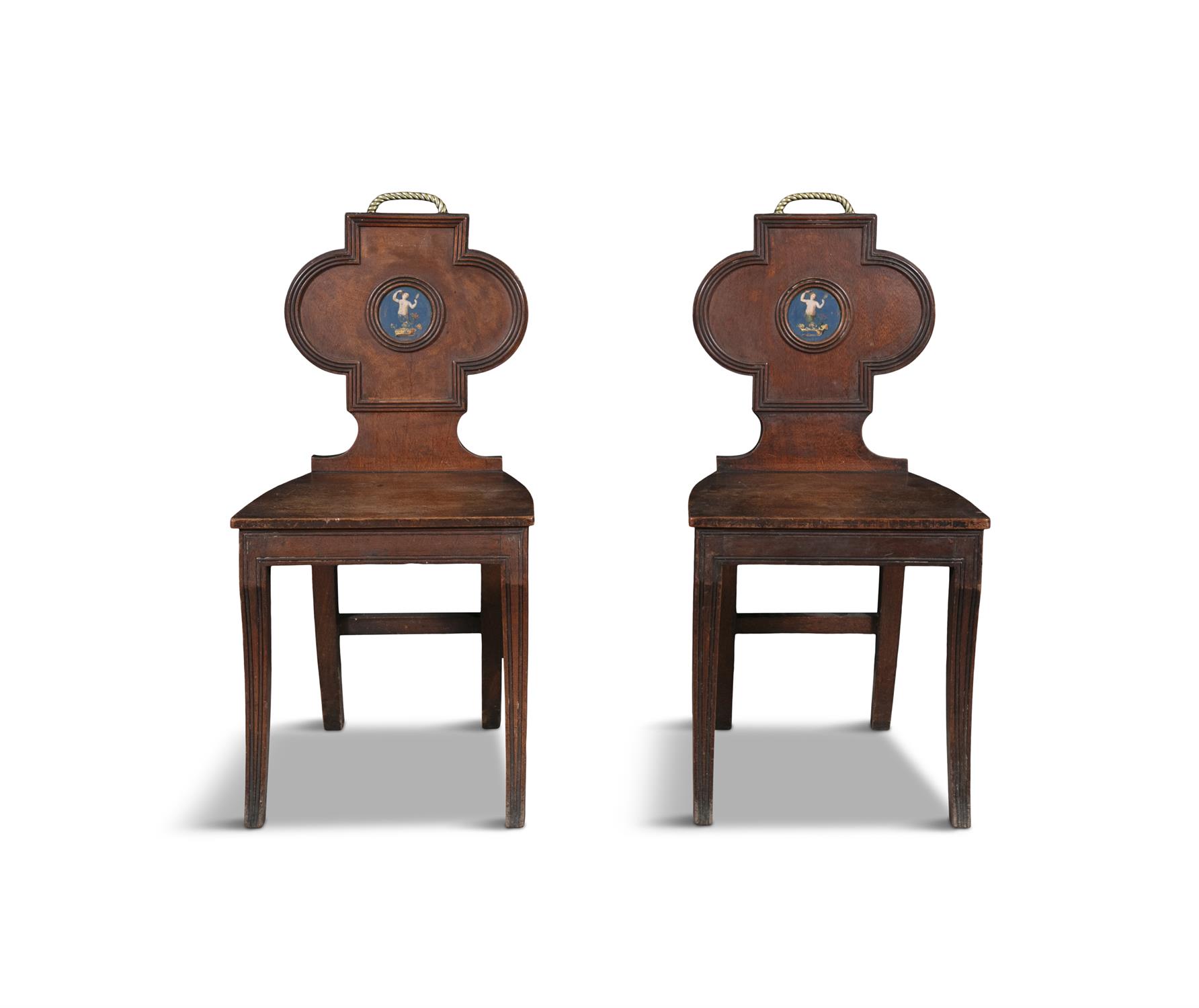 A PAIR OF REGENCY MAHOGANY HALL CHAIRS, each quatrefoil back with brass rope-twist handles - Image 2 of 15