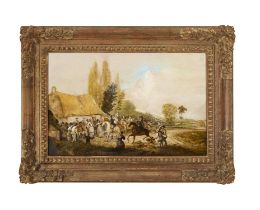 WILLIAM SADLER II (1782 - 1839) Return of The Wedding Party Oil on panel, 21 x 32cm (8¼ x 12½")