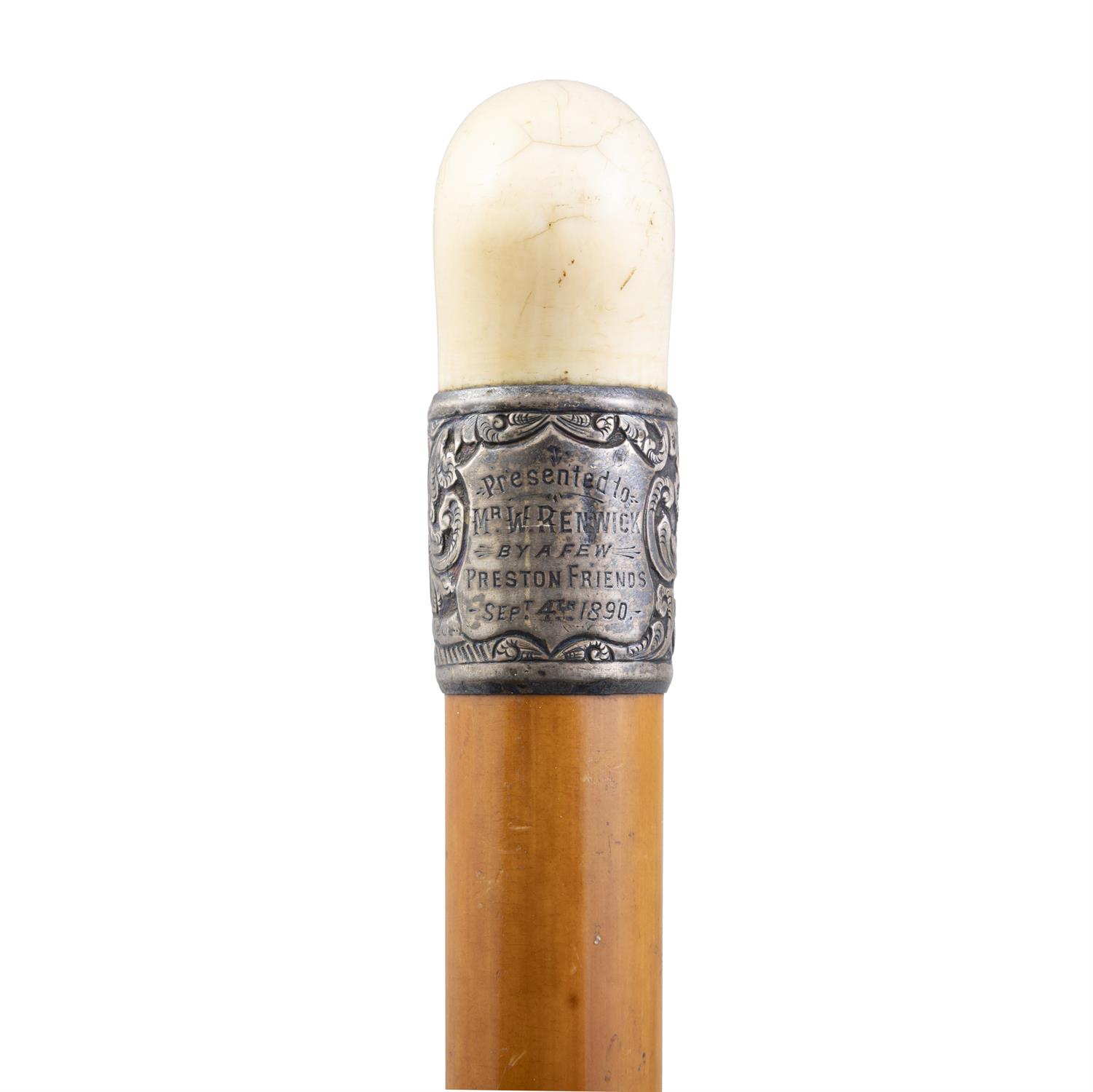 *A WALKING CANE, 19TH CENTURY with a plain ivory handle and silver collar, Birmingham, mark J H, - Image 3 of 3