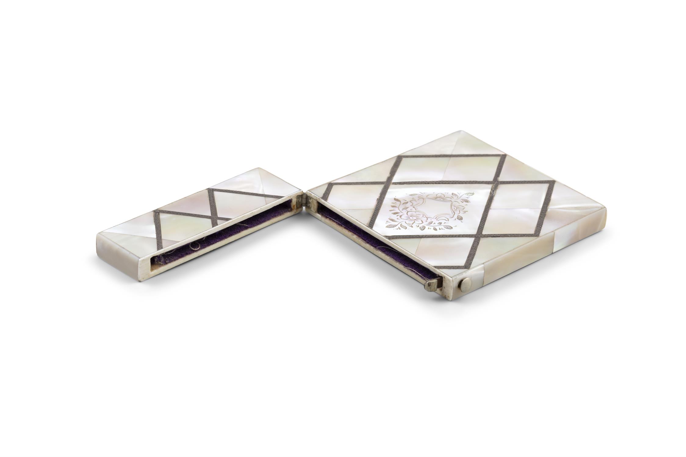 *A MOTHER OF PEARL CARD CASE with engraved floral design, applied metal work. 10. - Image 2 of 3