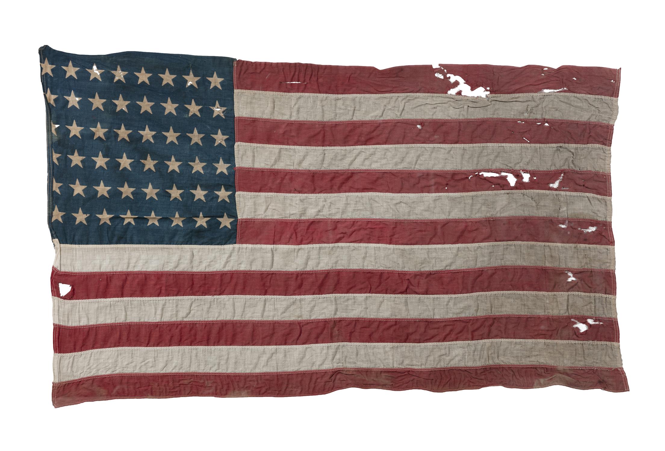 A FOURTY-EIGHT STAR AMERICA FLAG, EARLY 20TH CENTURY dyed linen laid down on board, framed. 68. - Image 3 of 7