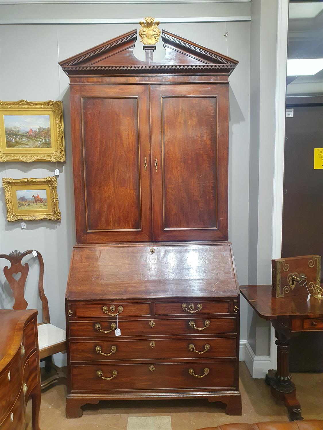 A FINE IRISH GEORGE III FIGURED MAHOGANY BLIND DOOR BUREAU BOOKCASE with an architectural - Image 6 of 25