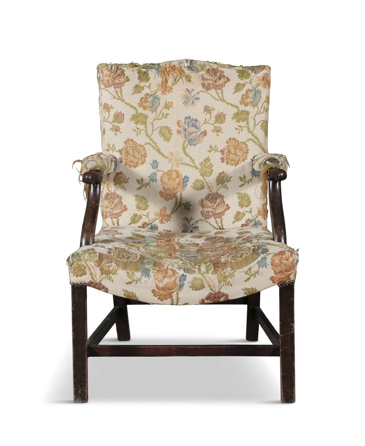 A MAHOGANY LIBRARY OPEN ARMCHAIR, PHILADELPHIA, CIRCA 1760 the hump back, armrests and seat