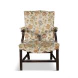 A MAHOGANY LIBRARY OPEN ARMCHAIR, PHILADELPHIA, CIRCA 1760 the hump back, armrests and seat