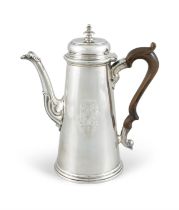 A GEORGE II SILVER COFFEE POT, London 1736, mark of J. Smith, of plain circular tapering form,