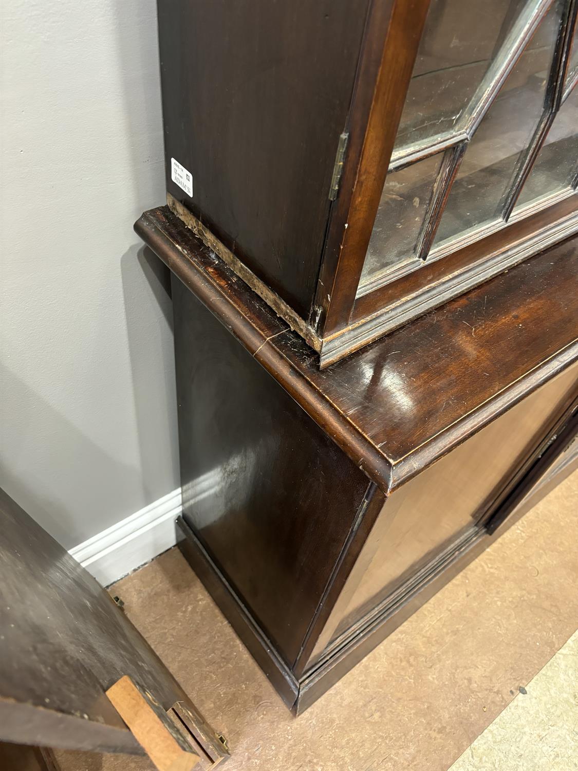 A GEORGE III MAHOGANY TWO-DOOR BOOKCASE, the rectangular top with cavetto cornice over twin - Image 10 of 11