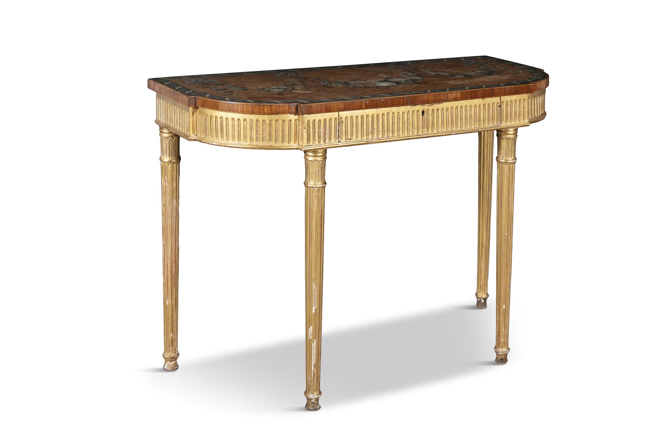 A GEORGE III POLYCHROME-PAINTED, SATINWOOD AND GILTWOOD BREAKFRONT SIDE TABLE, LATE 18TH CENTURY, - Image 2 of 4