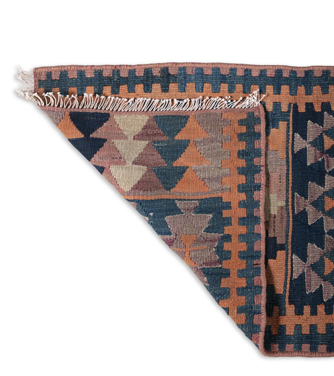 A FLAT-WOVEN KILIM RUNNER, CA. 1940s, 238 x 56cm the central reserve woven with thirteen rows of - Image 2 of 12