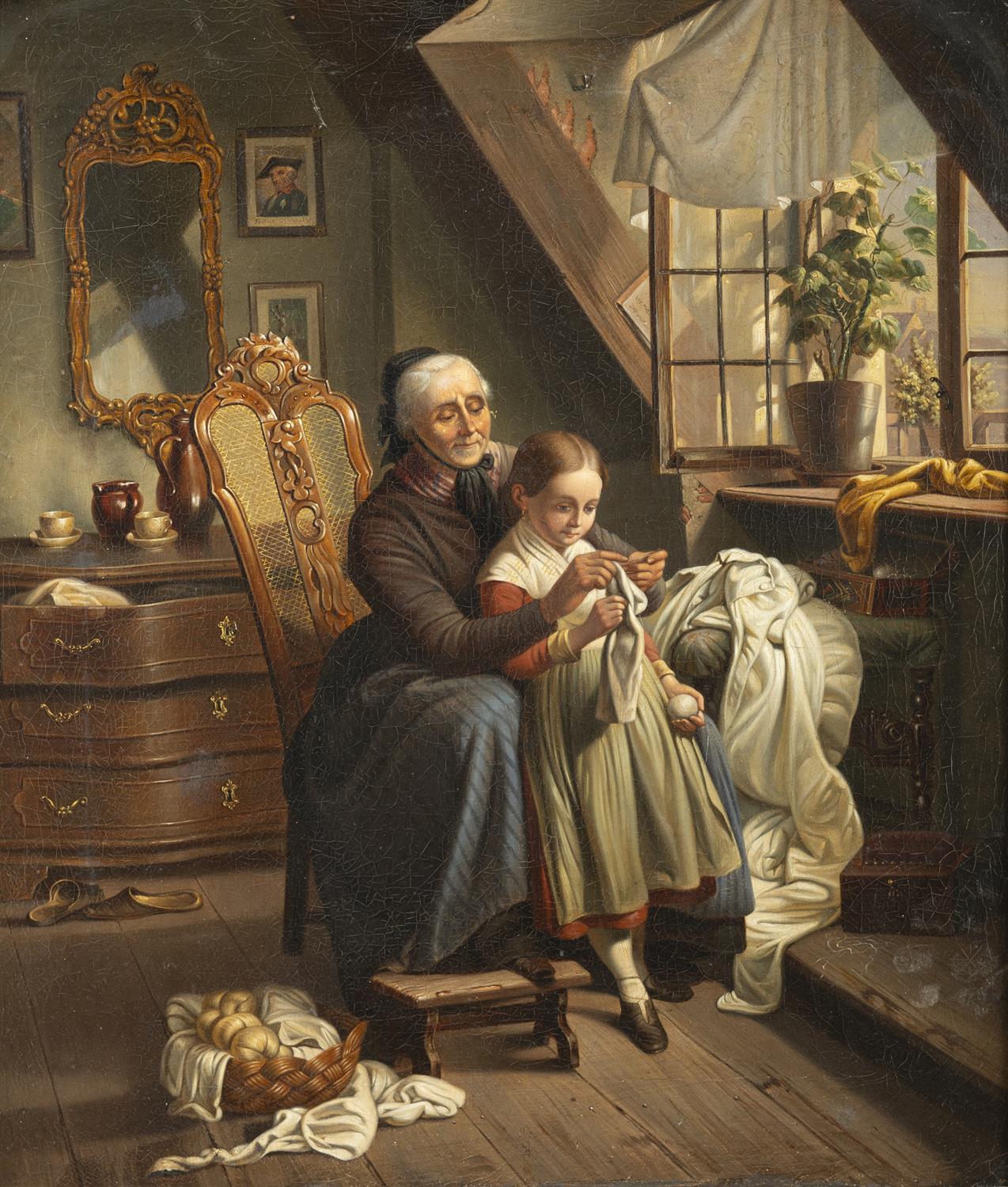 J. SHEARBON (19 CENTURY) The knitting lesson Oil on canvas 44 x 36cm - Image 2 of 4