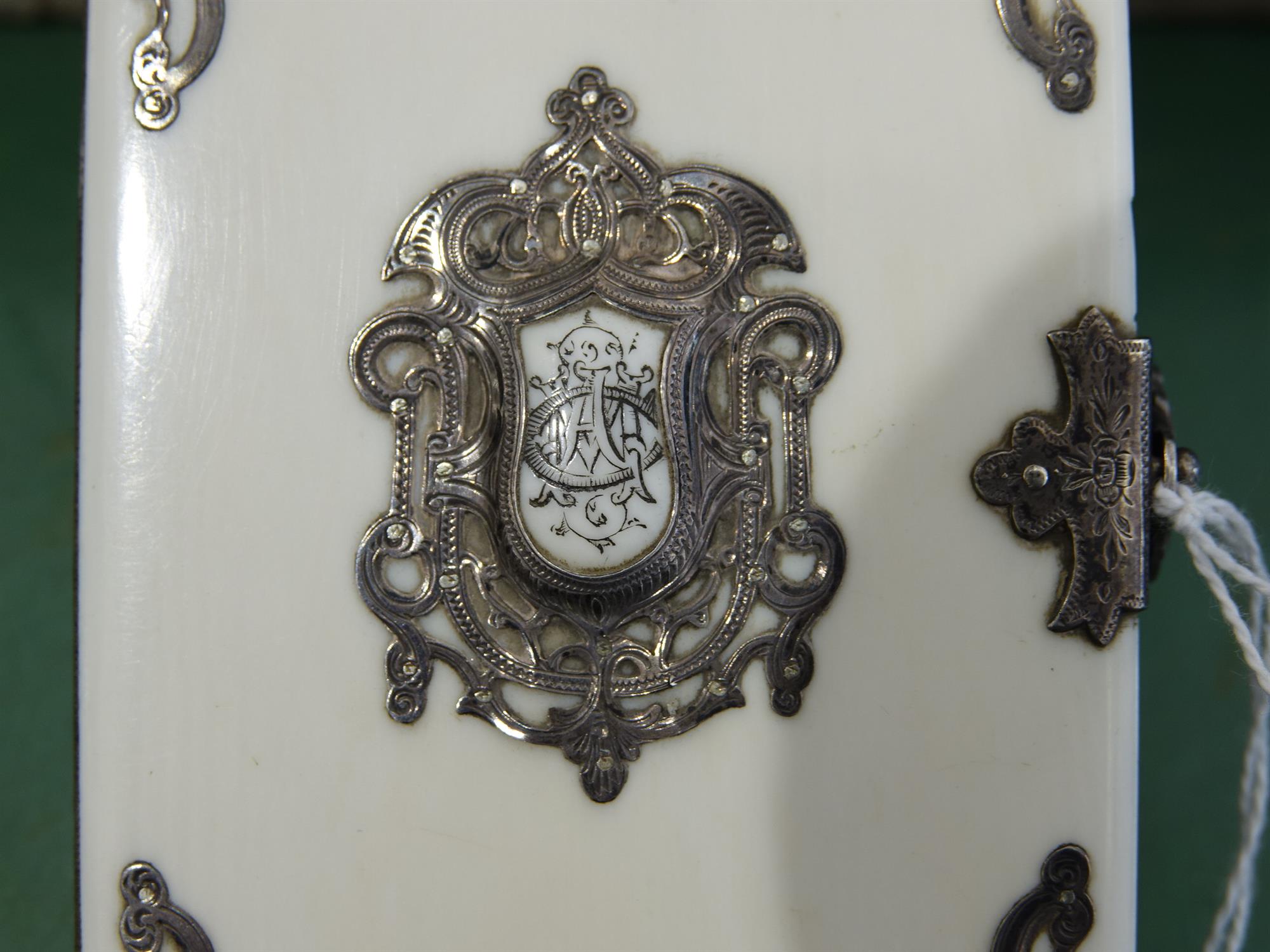 *AN IVORY CARD CASE, with applied metal scrollwork mounts, with crest reserve to centre, - Image 5 of 11