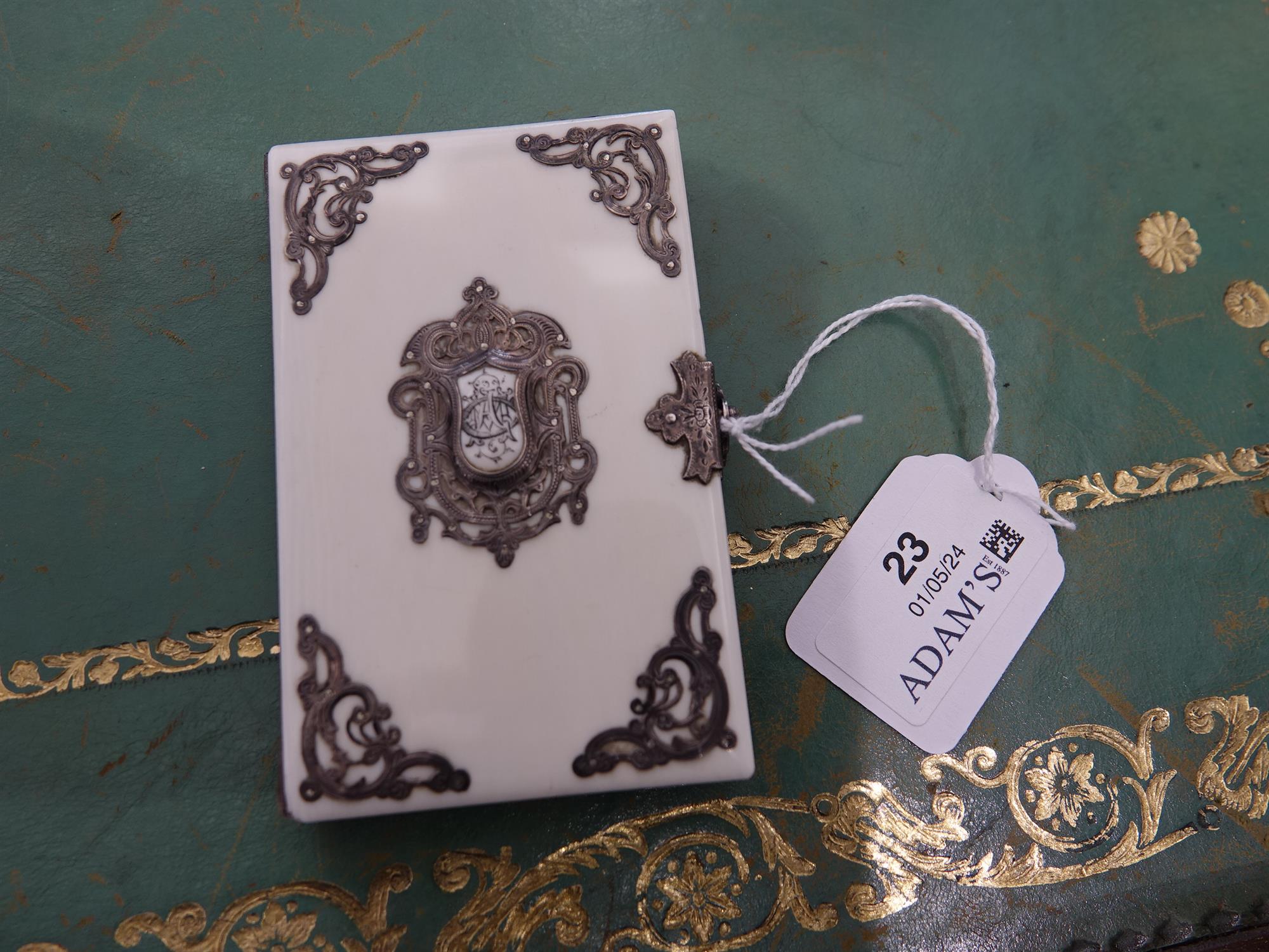 *AN IVORY CARD CASE, with applied metal scrollwork mounts, with crest reserve to centre, - Image 4 of 11