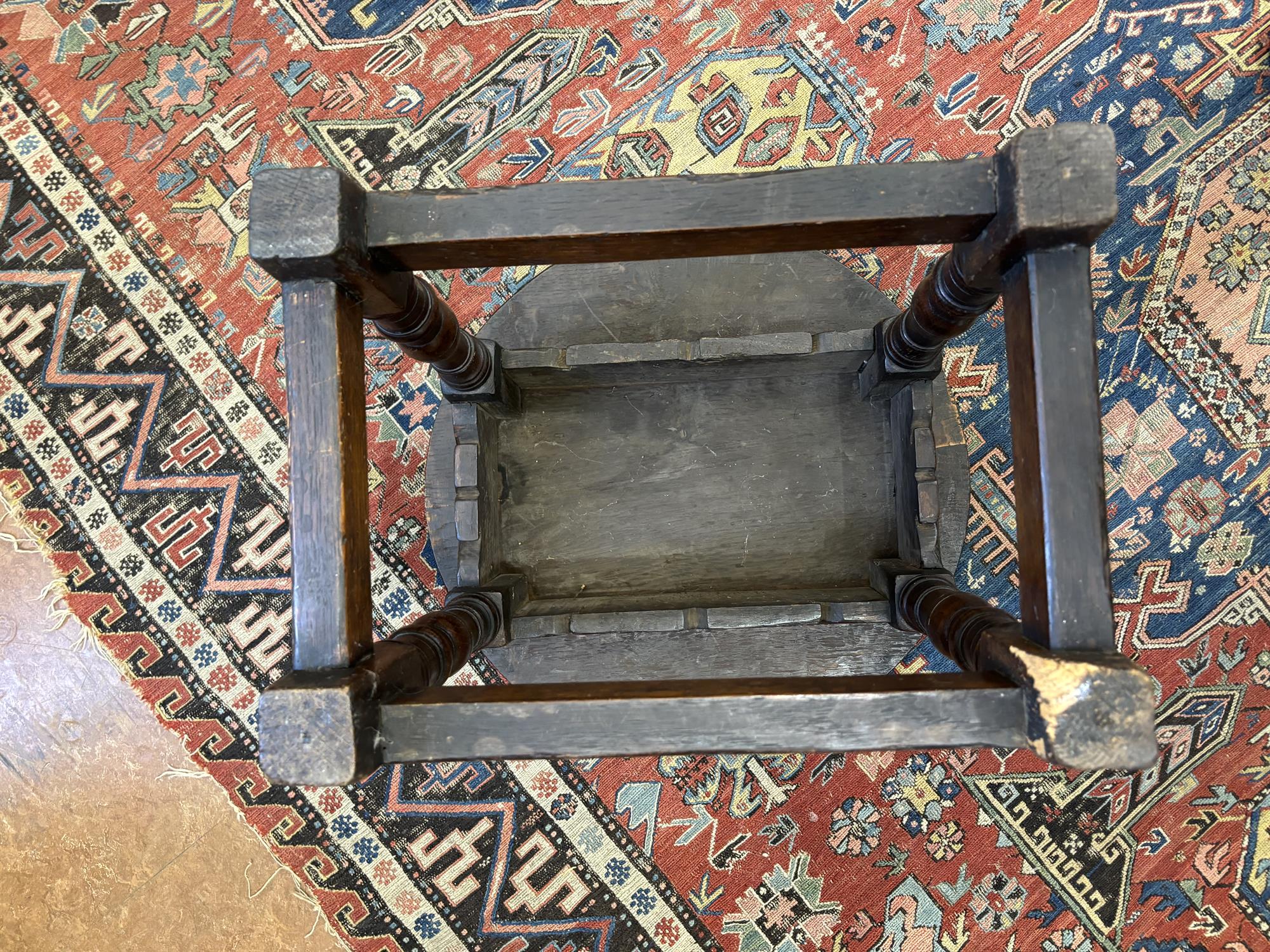 AN OAK JOINT STOOL, PENNSYLVANIA, LATE 17TH/EARLY 18TH CENTURY the circular top above a shaped - Image 7 of 8