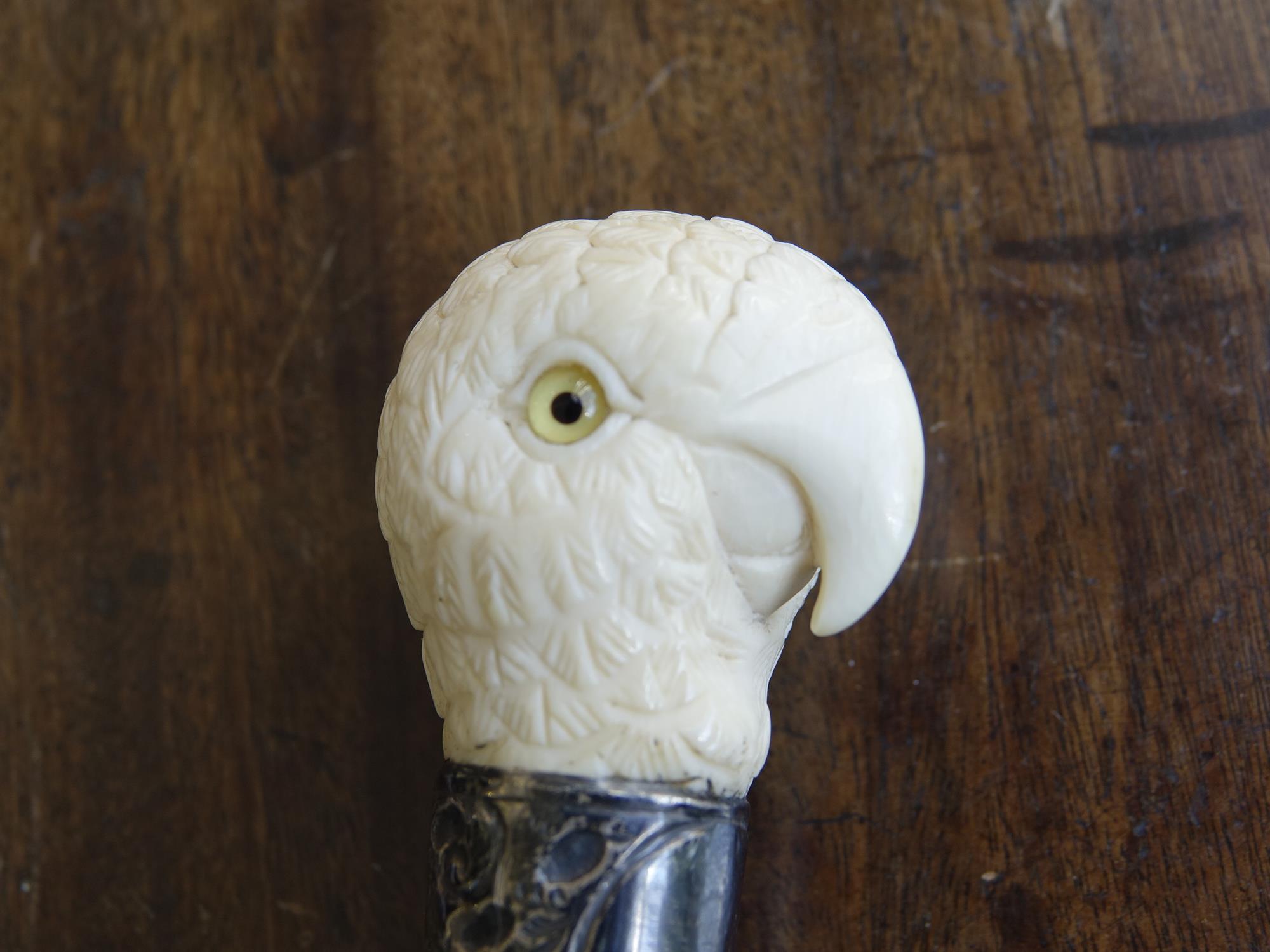 *A WALKING CANE, 19TH CENTURY with carved ivory 'fist handle' top in the shape of parrot's head, - Image 8 of 12