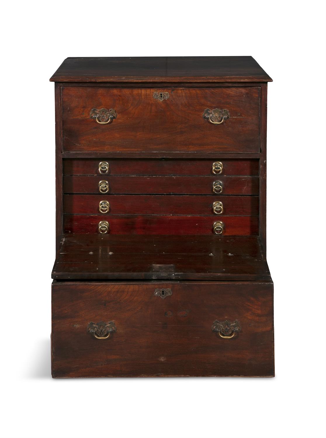 A GEORGE III MAHOGANY SECRETAIRE CHEST of upright rectangular form fitted with fall-front - Image 4 of 5