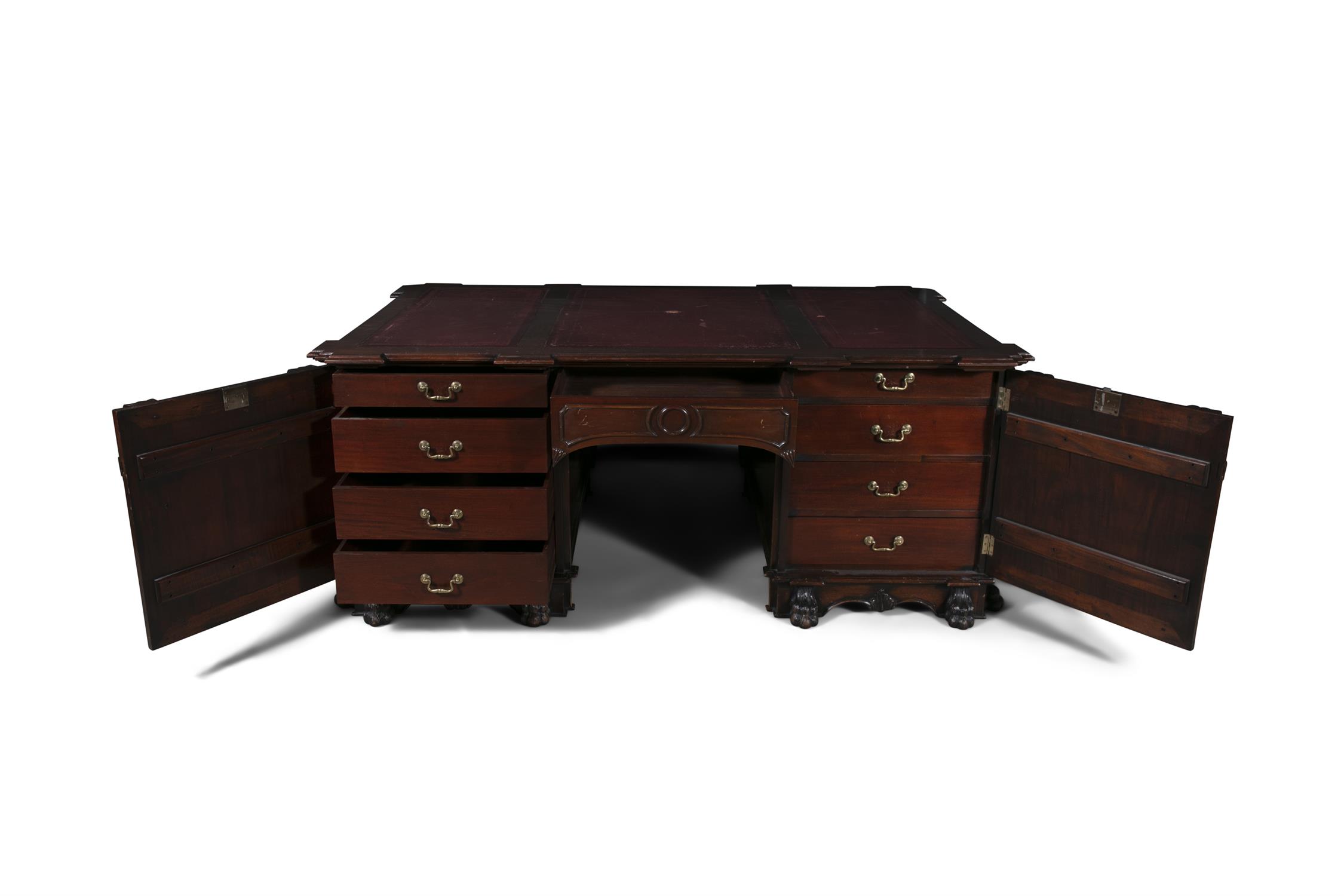 A MAHOGANY TWIN PEDESTAL PARTNER'S DESK, following a design of Thomas Chippendale of 1740, - Image 3 of 29