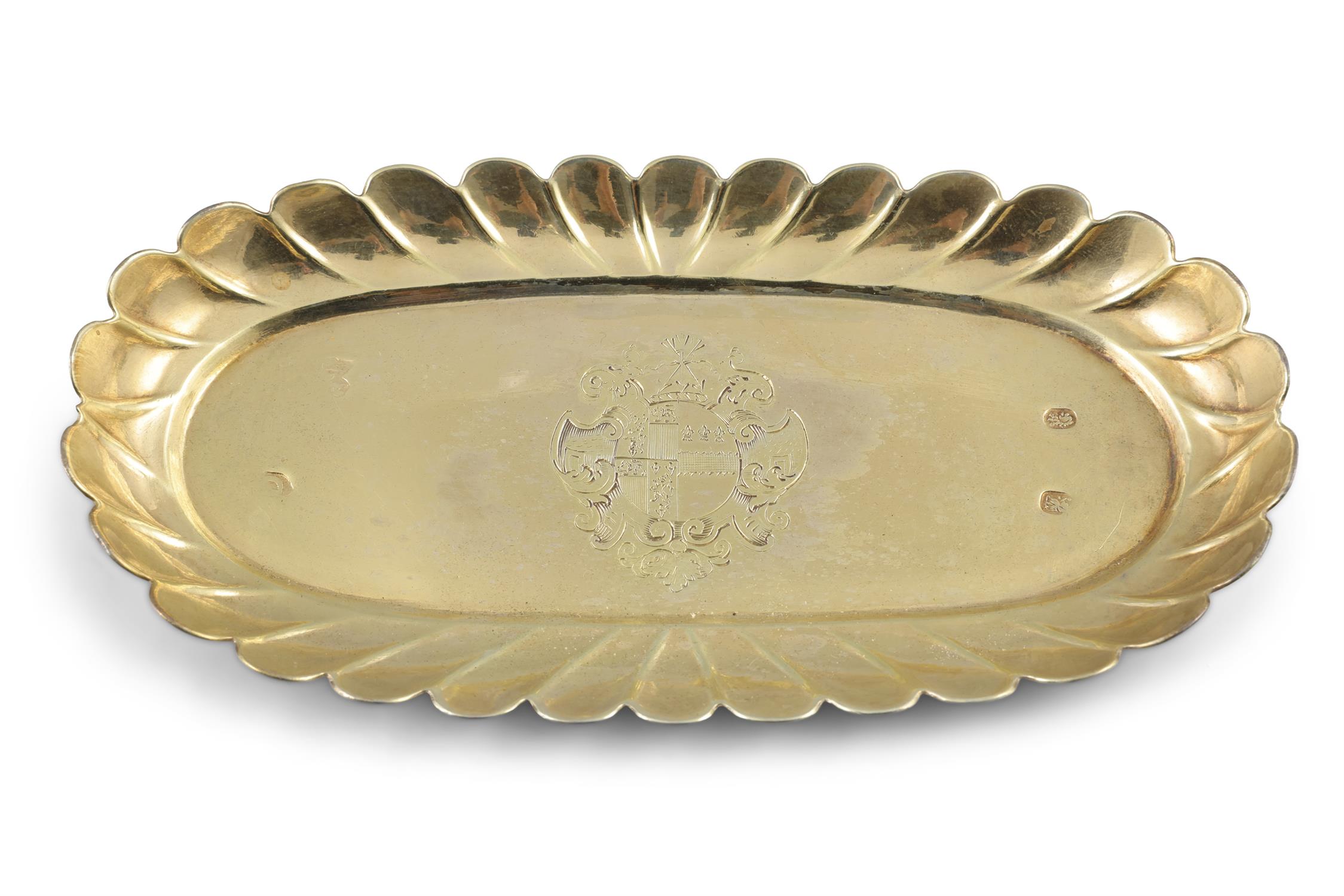 A RARE SILVER GILT SPOON TRAY, London c.1719, Britannia Standard, of elongated oval form, - Image 3 of 3