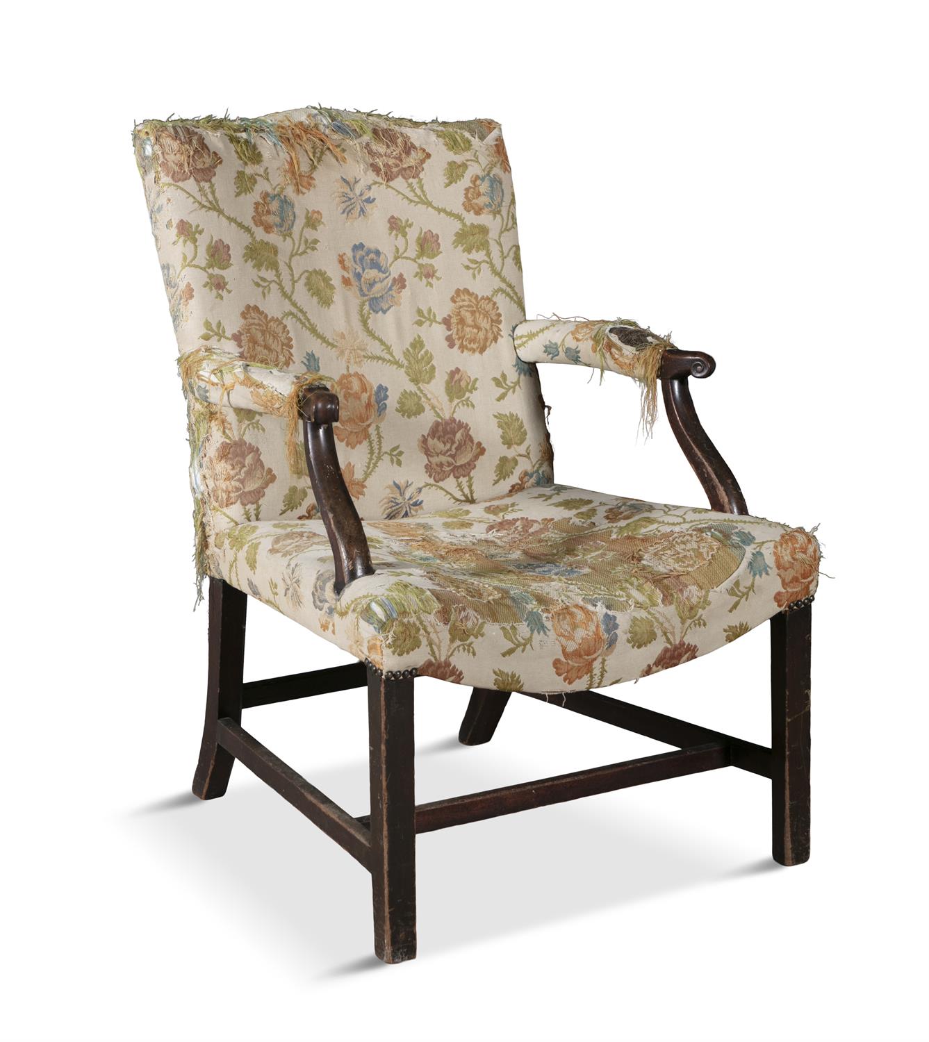 A MAHOGANY LIBRARY OPEN ARMCHAIR, PHILADELPHIA, CIRCA 1760 the hump back, armrests and seat - Image 2 of 5