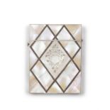 *A MOTHER OF PEARL CARD CASE with engraved floral design, applied metal work. 10.