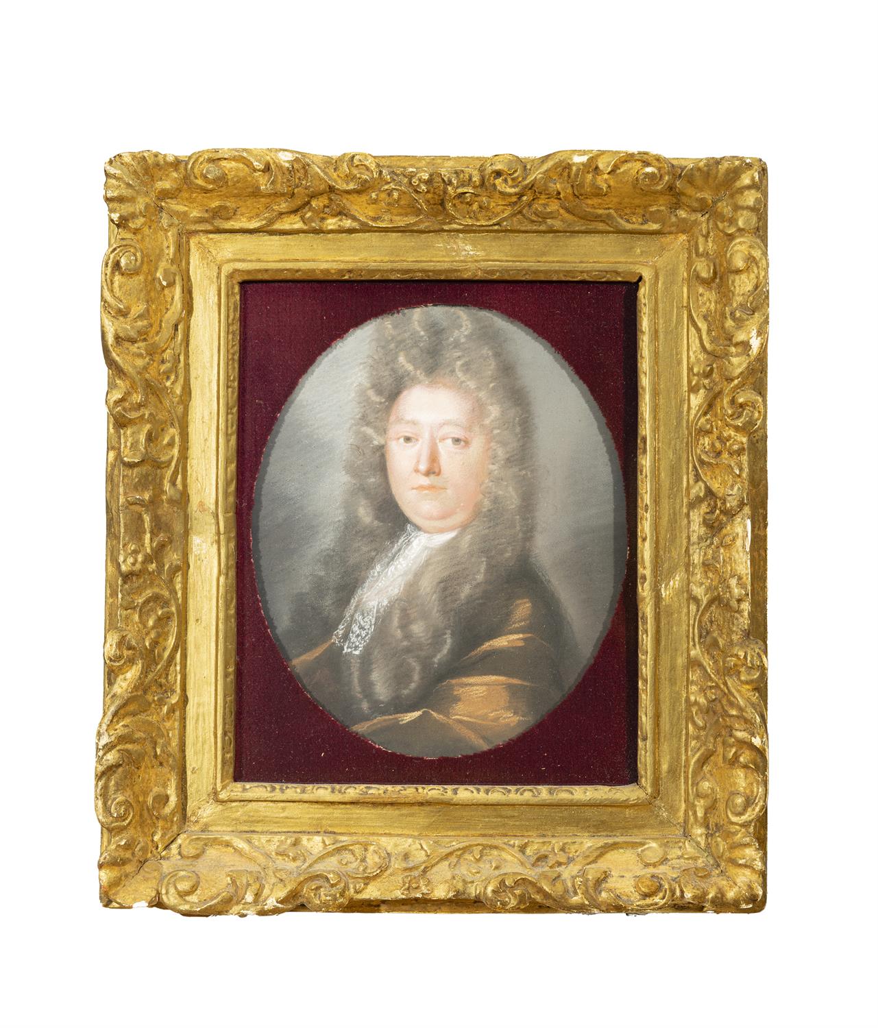 EDWARD LUTTRELL (c.1650-1710) Portrait of a Wigged Gentleman, half-length, wearing brown robes and