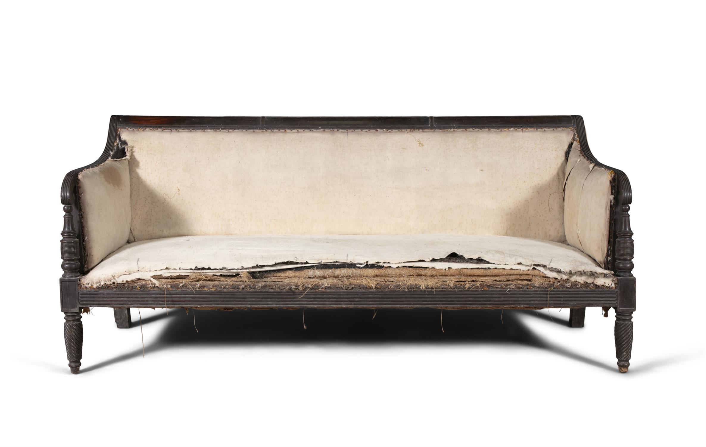 A FEDERAL MAHOGANY SOFA, PENNSYLVANIA, C.1790, the scroll back with downswept reeded arms