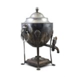 A SILVER PLATED SAMOVAR detachable cover with a domed top and spherical finial,