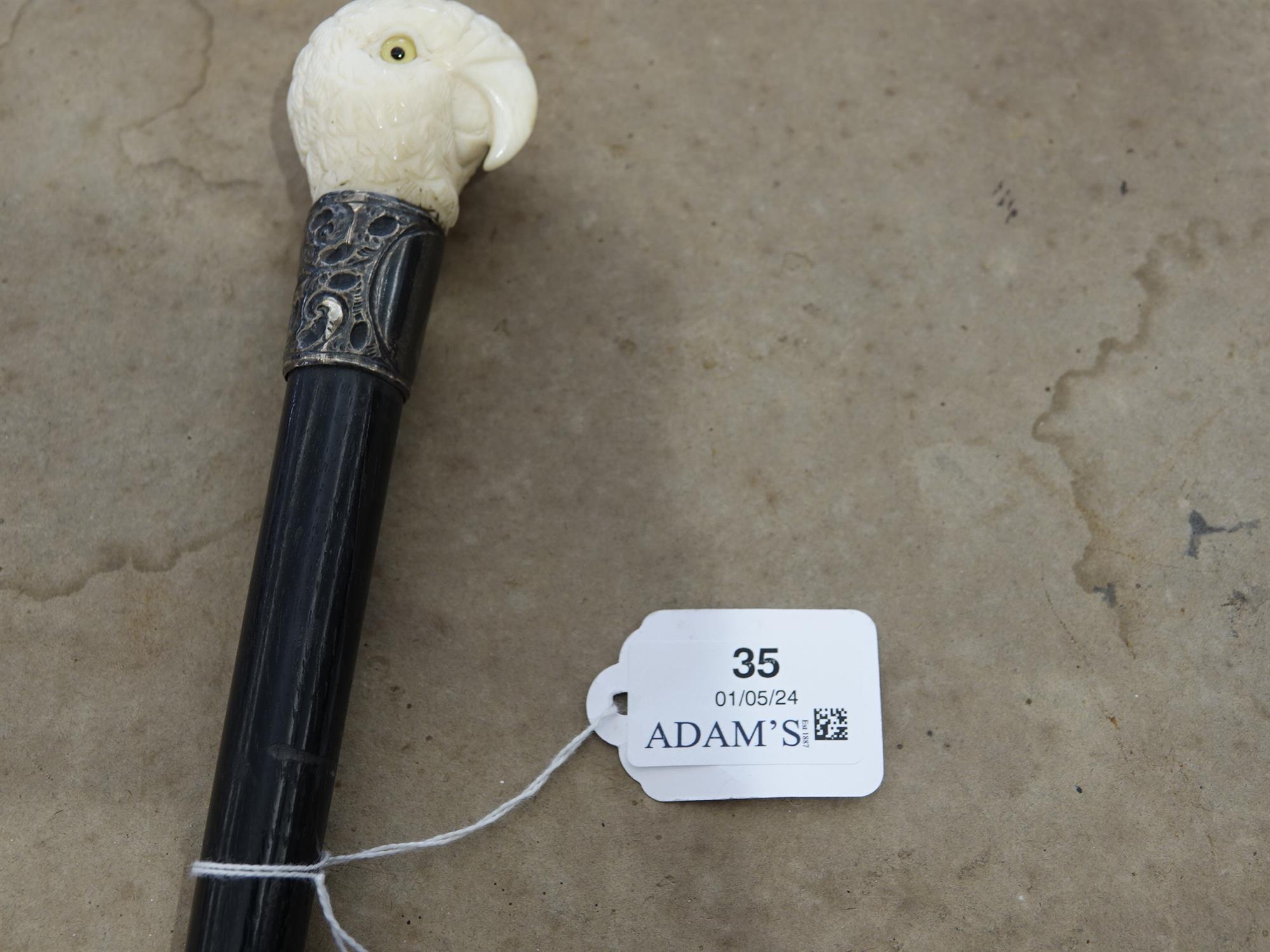 *A WALKING CANE, 19TH CENTURY with carved ivory 'fist handle' top in the shape of parrot's head, - Image 4 of 12