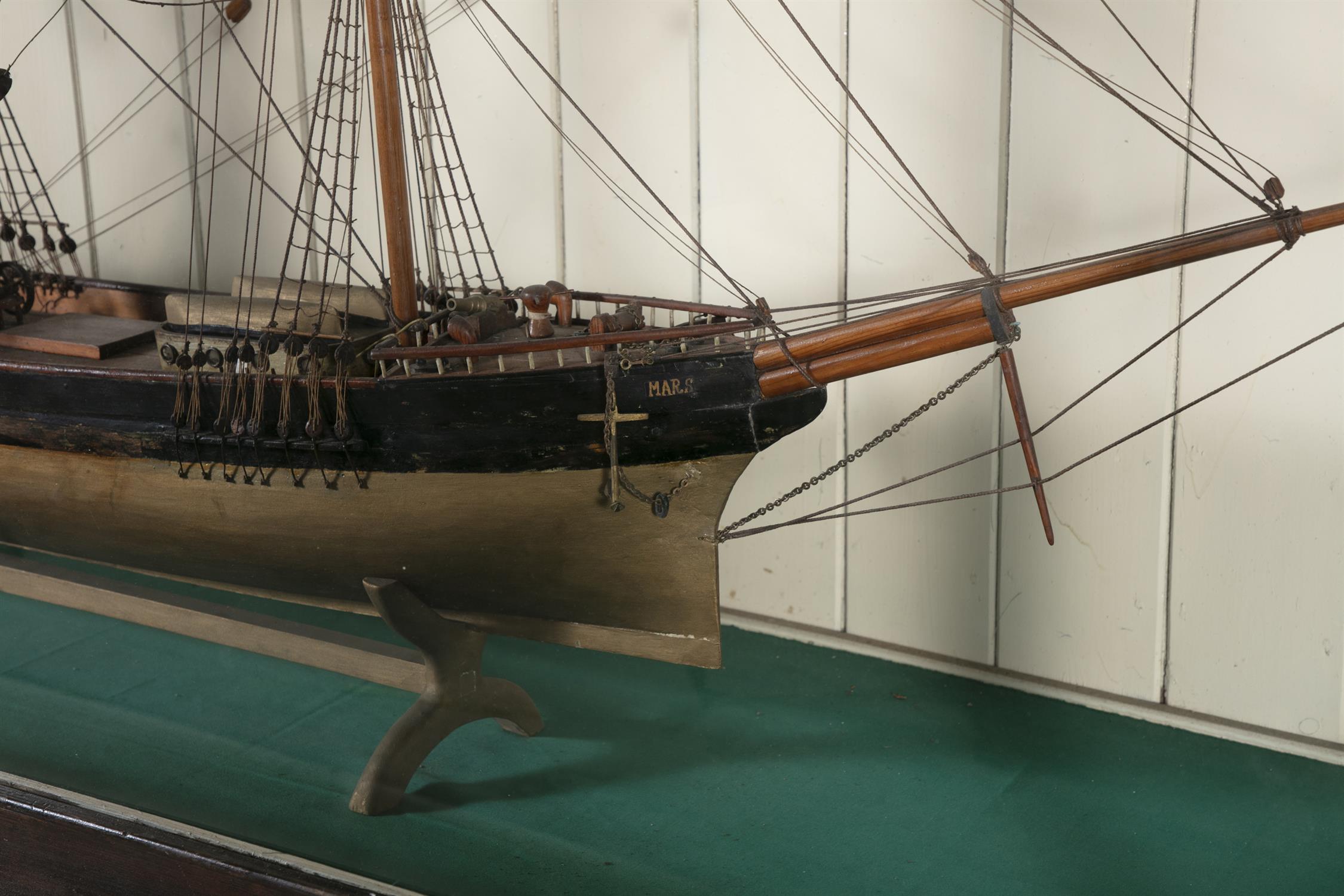 A LARGE FULL HULL THREE-MAST SHIP MODEL, LATE 19TH CENTURY contained within a glazed case, - Image 7 of 24