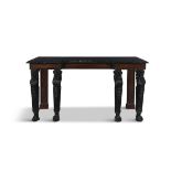 AN IRISH WILLIAM IV MAHOGANY, EBONISED AND MARBLE TOP SERVING TABLE of inverted breakfront