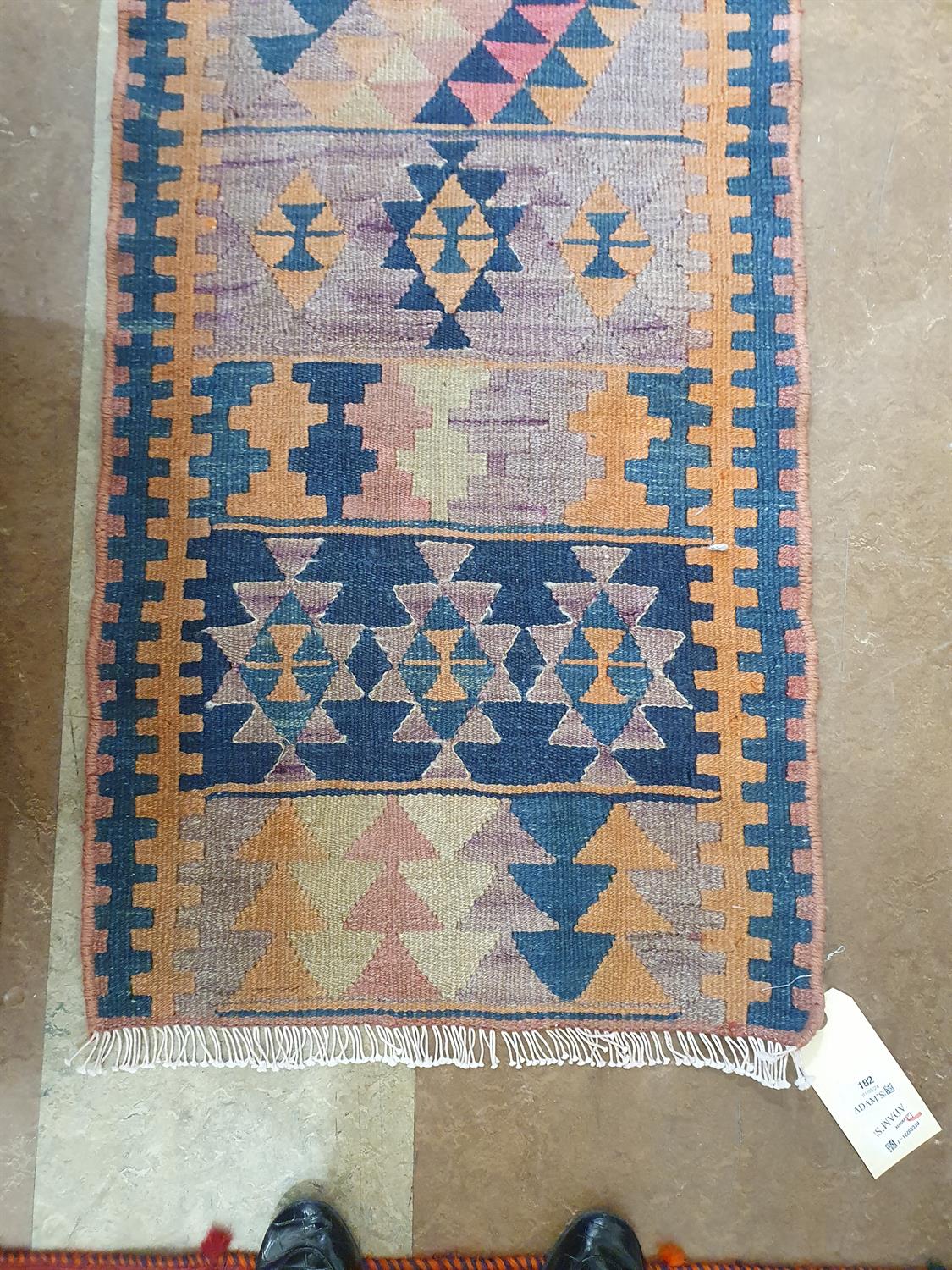 A FLAT-WOVEN KILIM RUNNER, CA. 1940s, 238 x 56cm the central reserve woven with thirteen rows of - Image 7 of 12