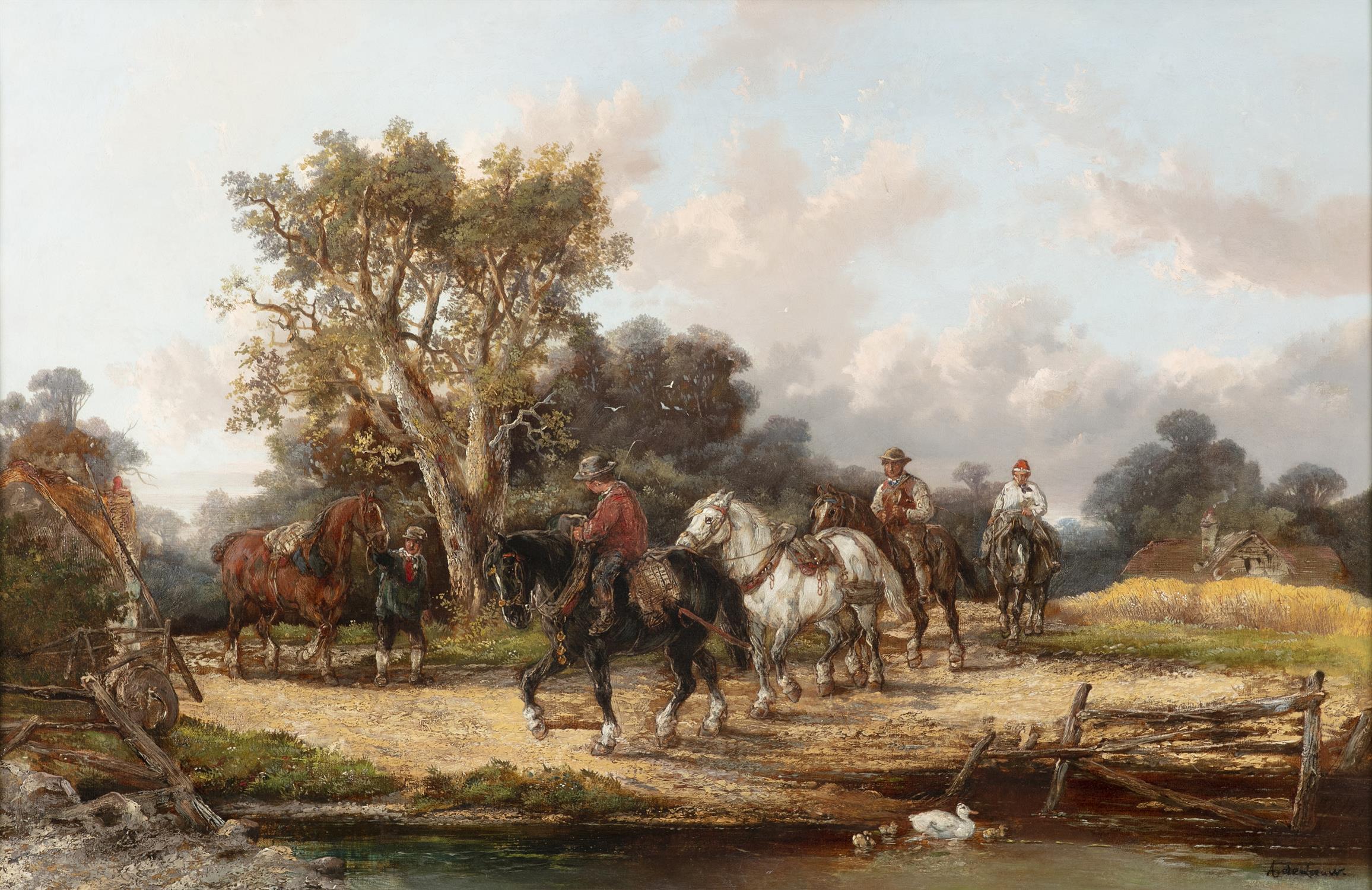 ALEXIS DE LEEUW (1822 - 1900) Landscape with farm workers and horses Oil on canvas, 60. - Image 2 of 8