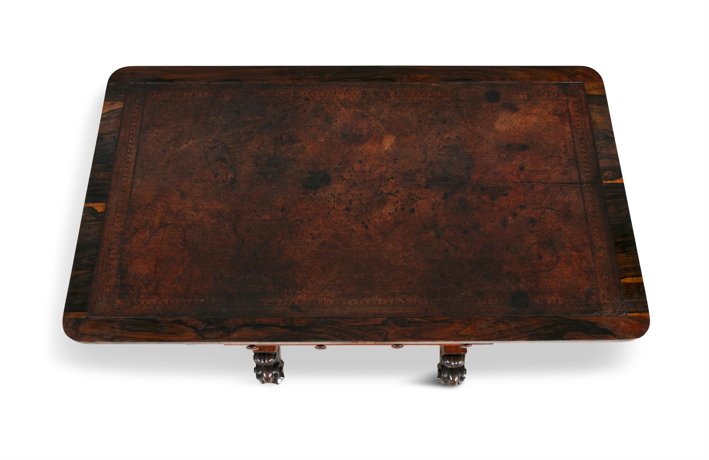 A WILLIAM IV ROSEWOOD WRITING TABLE, the rectangular crossbanded top inset with brown tooled - Image 4 of 22