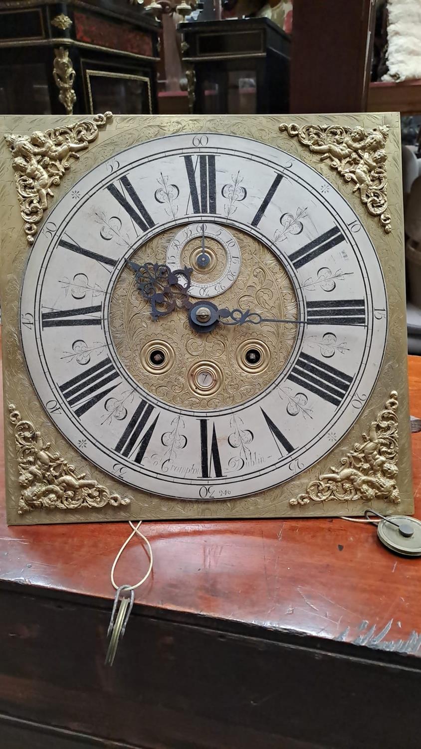 AN IRISH GEORGE III LONGCASE CLOCK, signed John Crampton of Dublin, the detachable hood with - Image 3 of 26