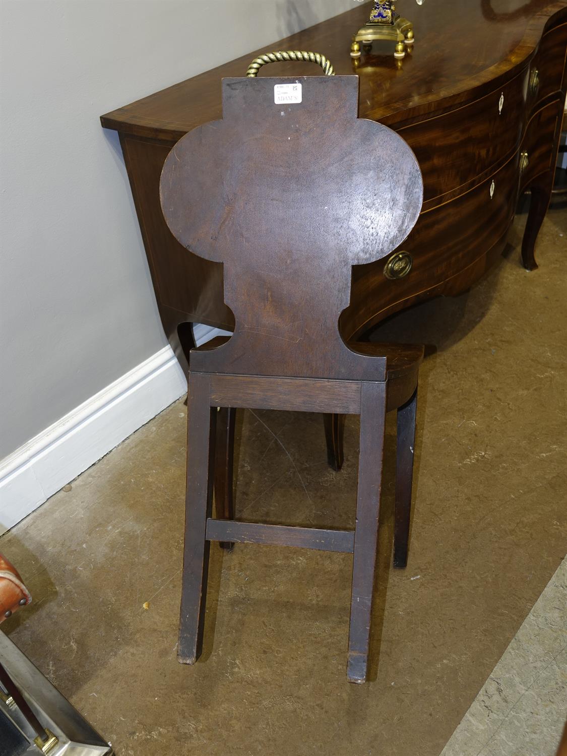 A PAIR OF REGENCY MAHOGANY HALL CHAIRS, each quatrefoil back with brass rope-twist handles - Image 7 of 15