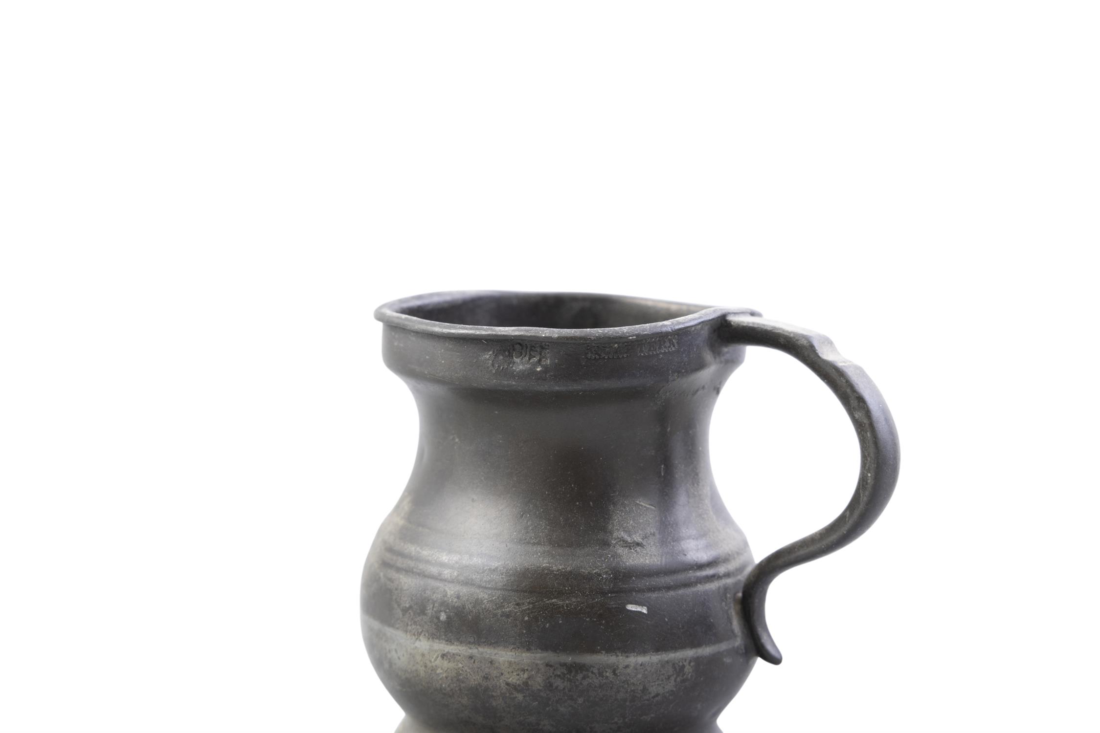 A COLLECTION OF 19TH CENTURY PEWTER WARE comprising two pint jugs by James Yates, - Image 8 of 8