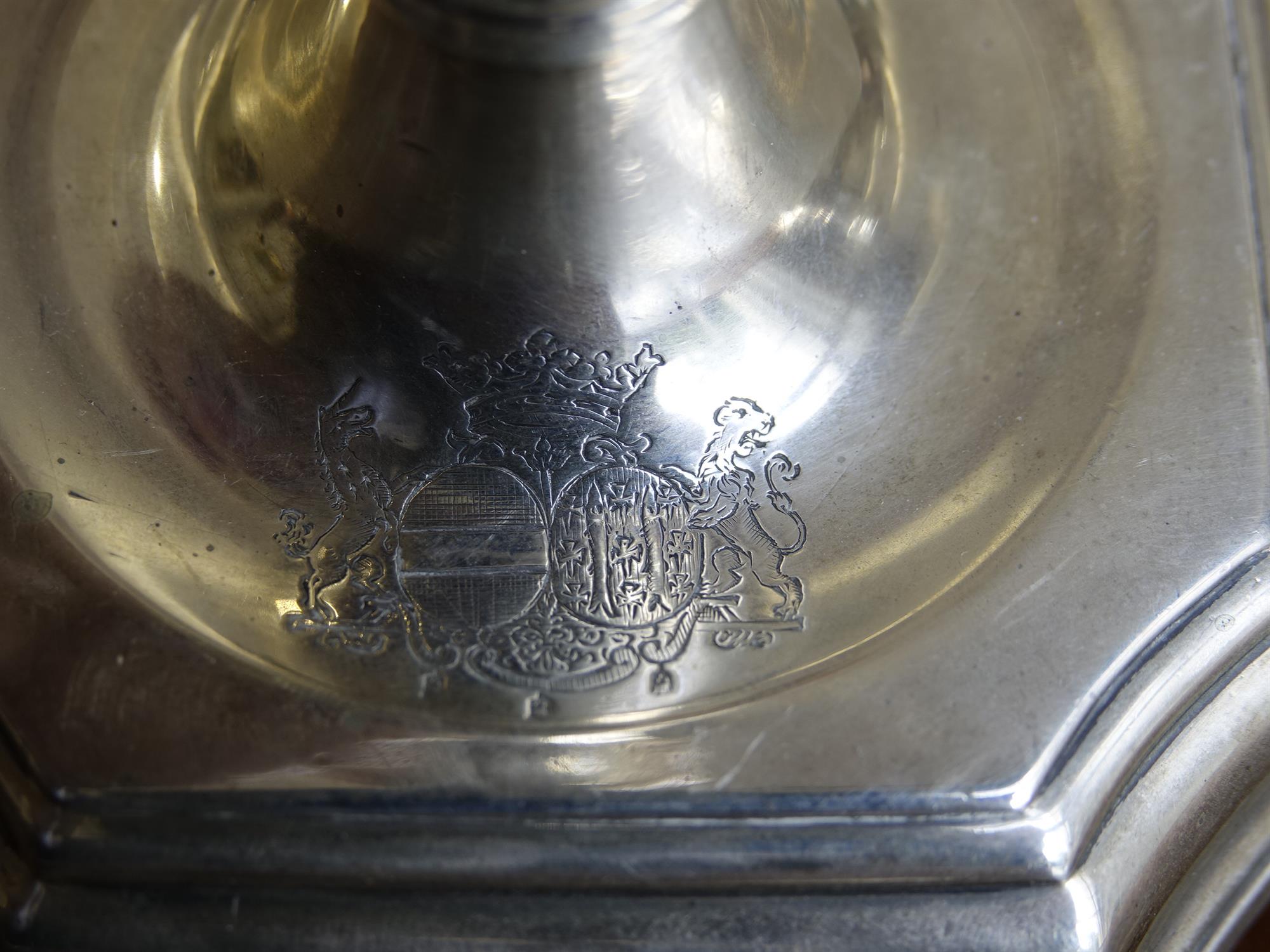 A PAIR OF DUTCH 18TH CENTURY SILVER CANDLESTICKS, The Hague, c.1740, makers mark 'I I' in an - Image 6 of 14