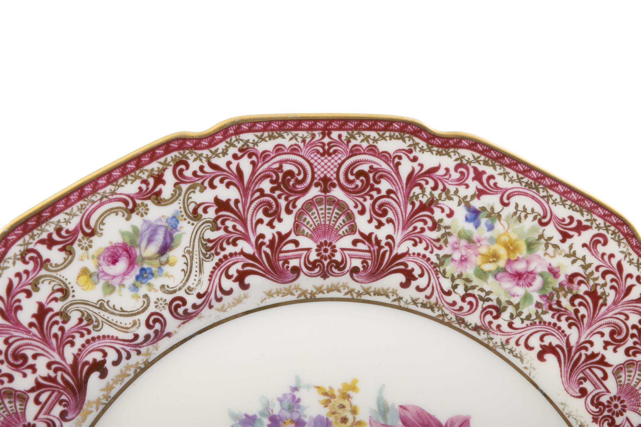 A SET OF TWELVE ROSENTHALE IVORY BAVARIA GILT AND FLORAL PATTERN DINNER PLATES, made for J.E. - Image 4 of 9