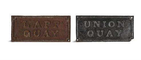 A RARE PAIR OF COUNTY CORK STREET SIGNS 'Union Quay' and 'Lapp Quay', cast iron rectangular