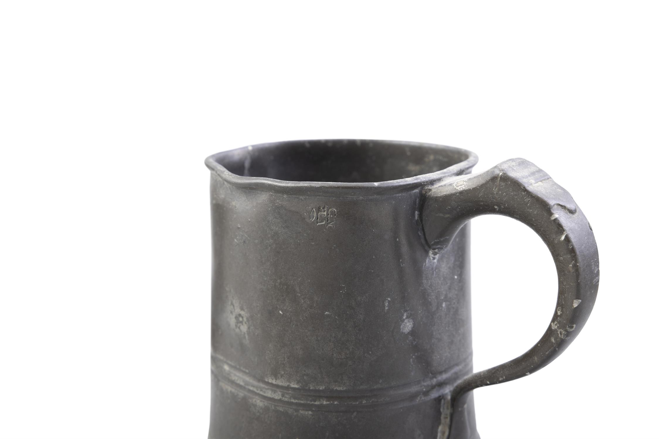 A COLLECTION OF 19TH CENTURY PEWTER WARE comprising two pint jugs by James Yates, - Image 3 of 8