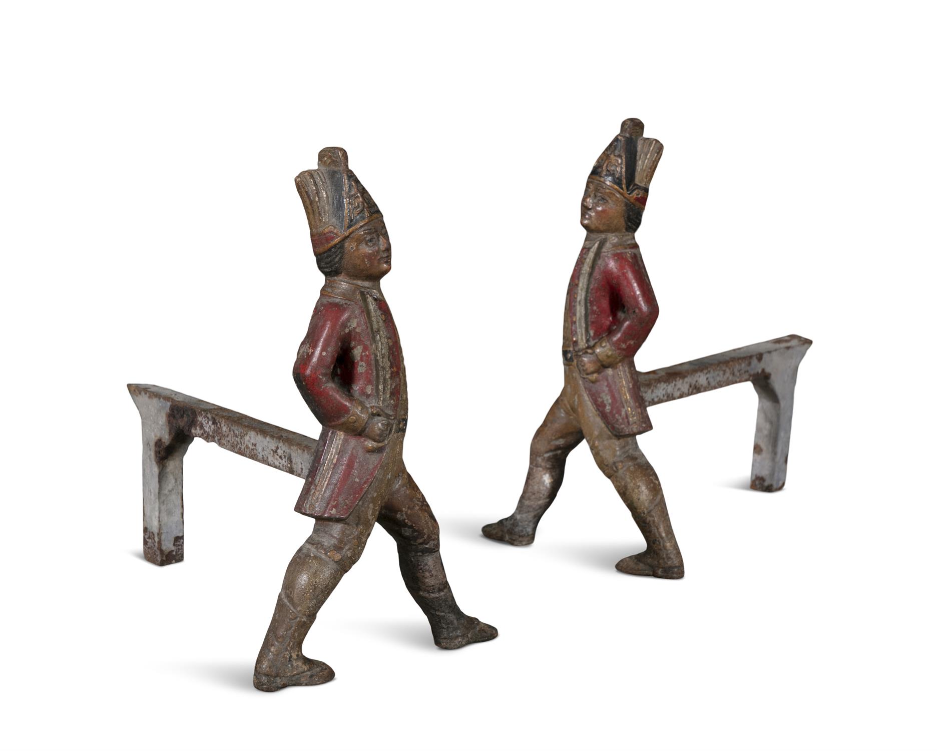 A PAIR OF AMERICAN POLYCHROME PAINTED CAST IRON HESSIAN SOLDIER FORM ANDIRONS, 19TH CENTURY each - Image 2 of 4