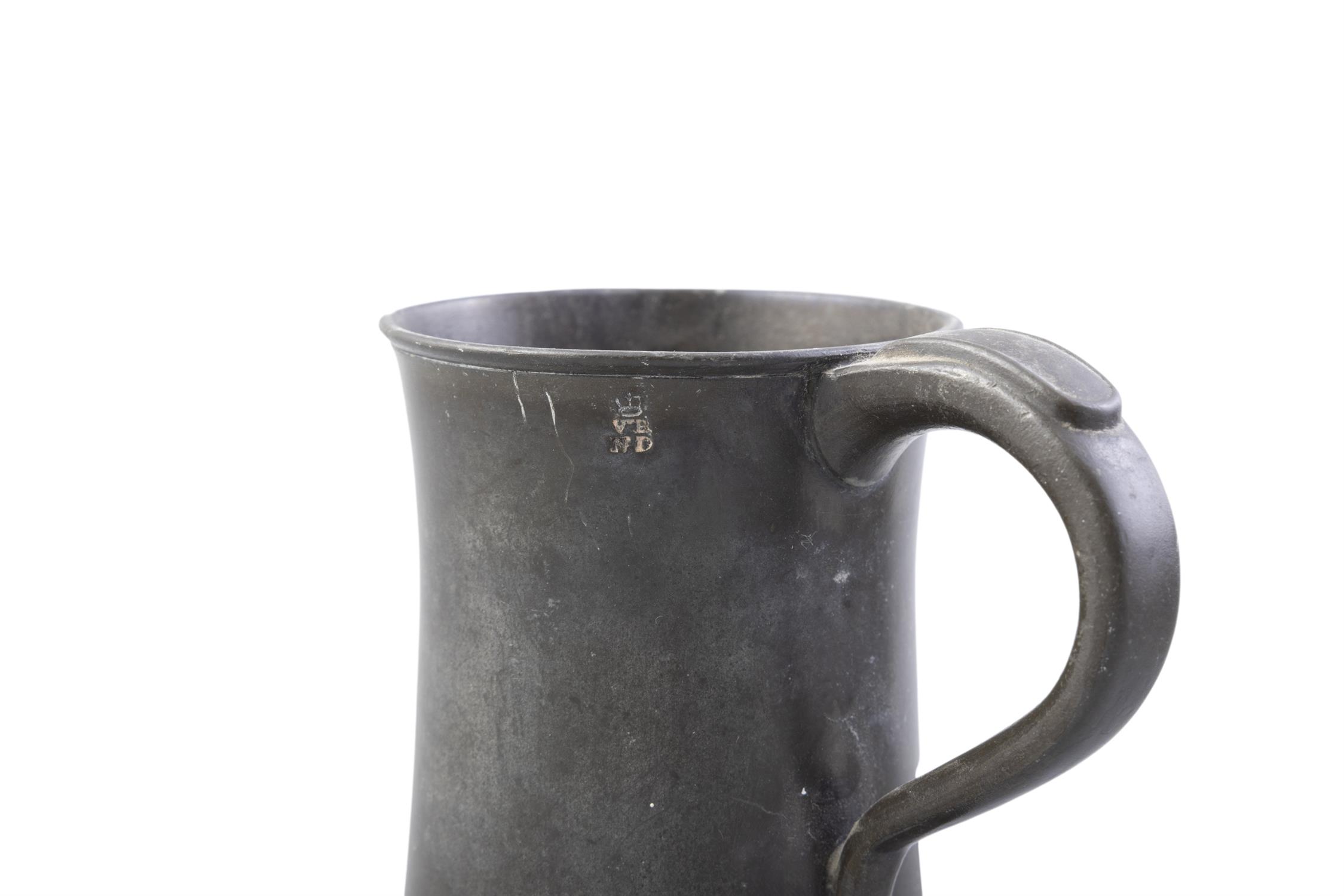 A COLLECTION OF 19TH CENTURY PEWTER WARE comprising two pint jugs by James Yates, - Image 5 of 8