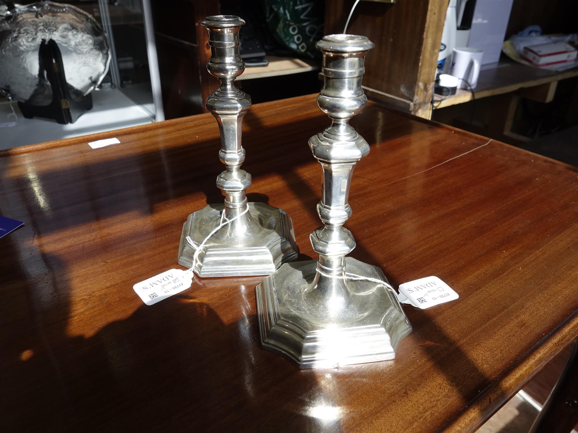 A PAIR OF DUTCH 18TH CENTURY SILVER CANDLESTICKS, The Hague, c.1740, makers mark 'I I' in an - Image 5 of 14