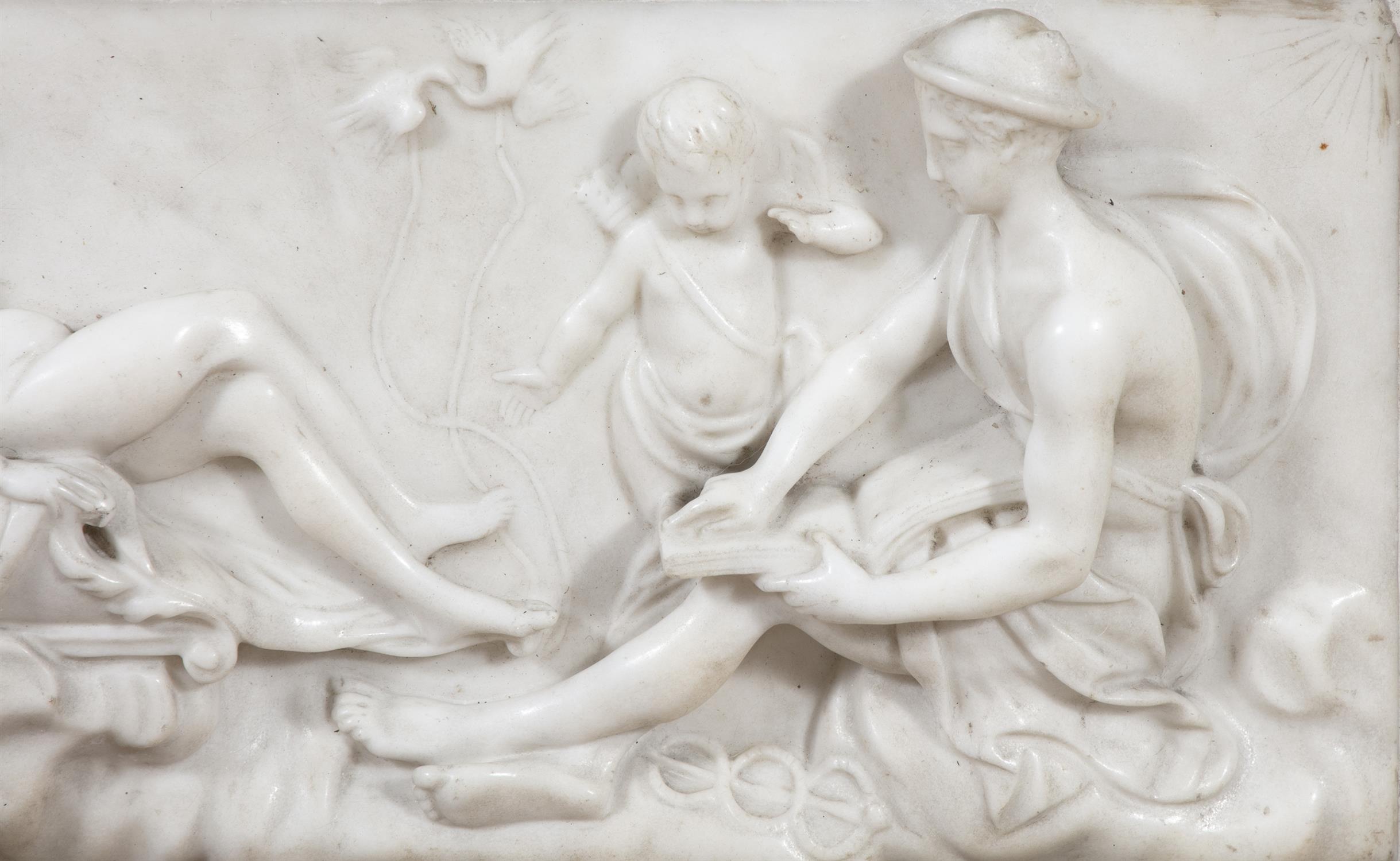 A MARBLE RELIEF PANEL OF MERCURY AND DIANA, EARLY 19TH CENTURY contained within a rectangular - Image 3 of 4