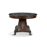 A BRASS MOUNTED CIRCULAR TABLE, 19TH CENTURY inset with later specimen marble top,