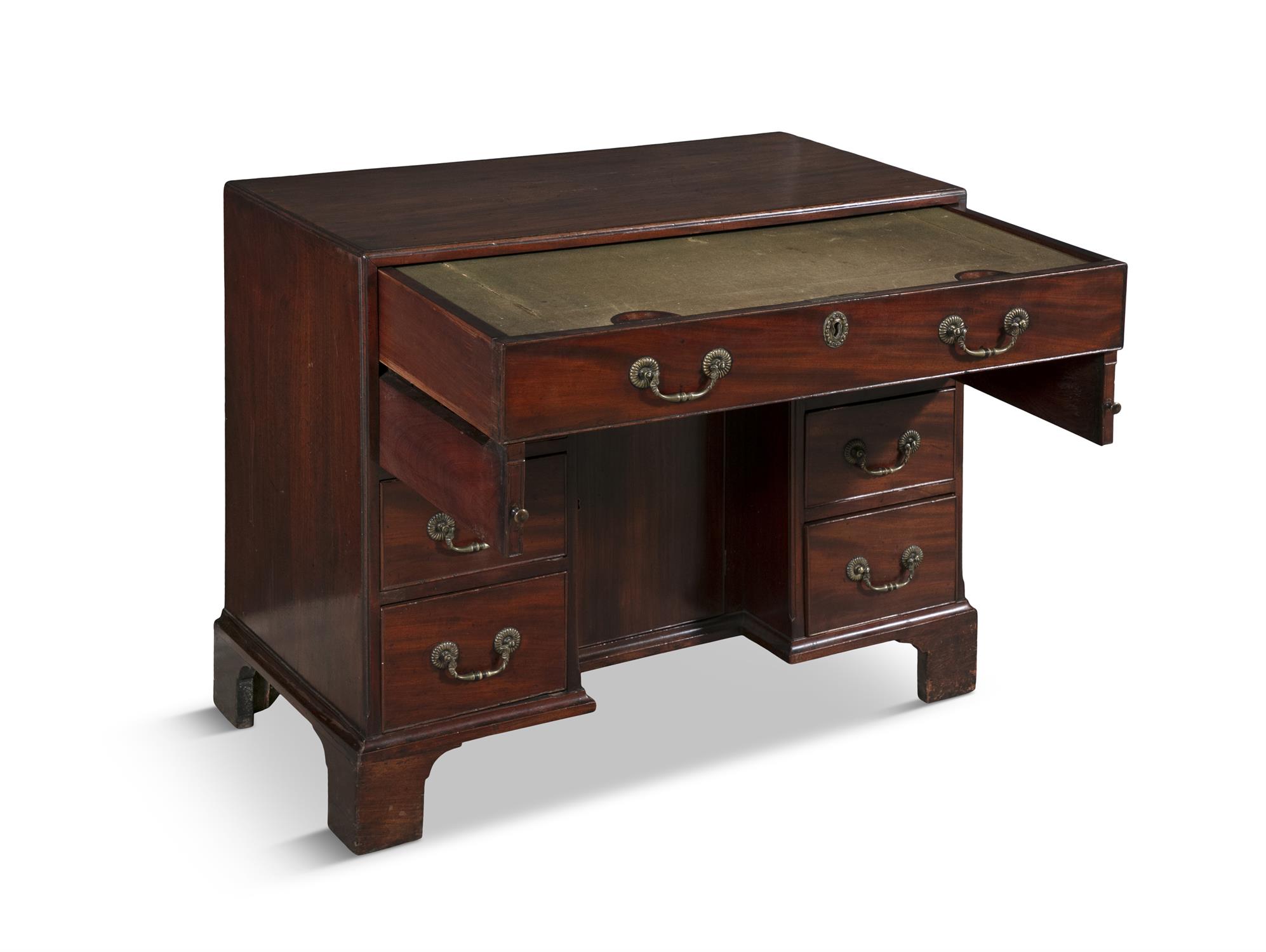 A GEORGE III MAHOGANY KNEEHOLE DESK, of rectangular shape, fitted with long drawer above a - Image 3 of 20