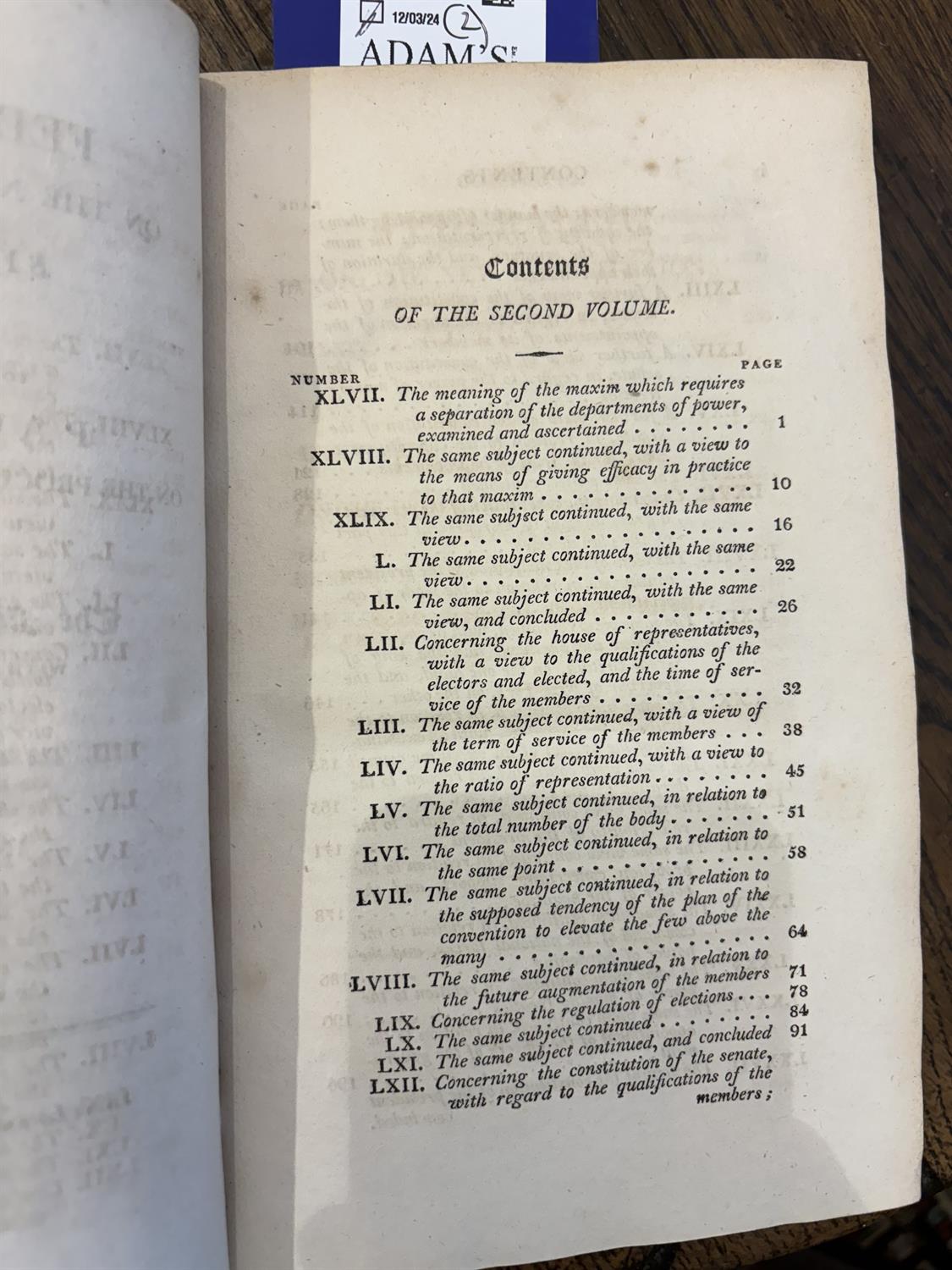 ALEXANDER HAMILTON, JOHN JAY, JAMES MADISON The Federalist on the New Constitution by Publius. - Image 7 of 11