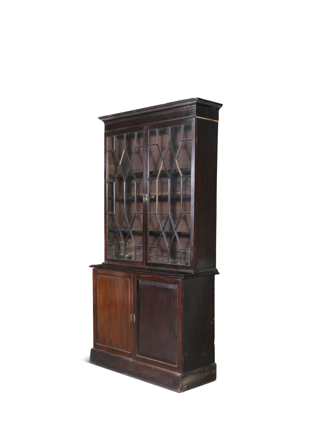 A GEORGE III MAHOGANY TWO-DOOR BOOKCASE, the rectangular top with cavetto cornice over twin - Image 2 of 11