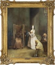 AFTER PIETRO LONGHI (1701-1785) The Confessional Oil on canvas, 62 x 50.5cm