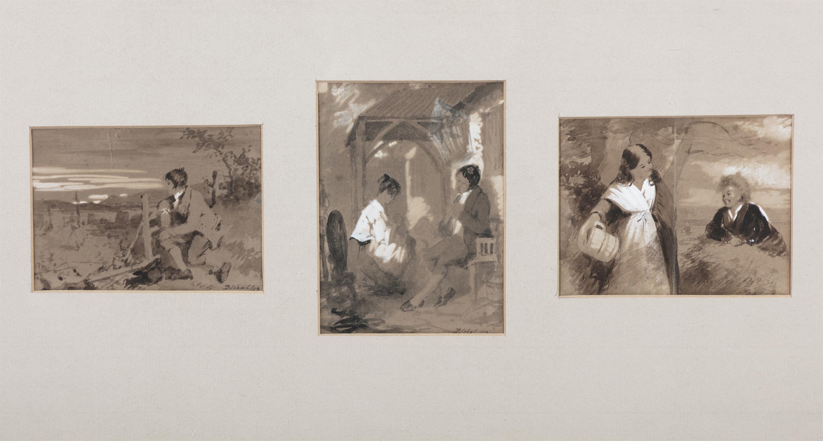 ERSKINE NICOL (1825-1904) Three studies of rural scenes Monochrome and watercolour heightened - Image 2 of 3