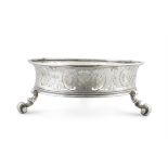 A GEORGE II SILVER DISH STAND, London c.1740, marks cut through, the concave sides engraved
