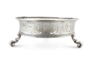 A GEORGE II SILVER DISH STAND, London c.1740, marks cut through, the concave sides engraved